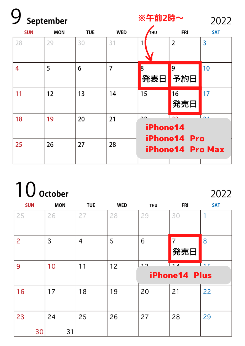 iPhone14の発表日・予約開始日・発売日