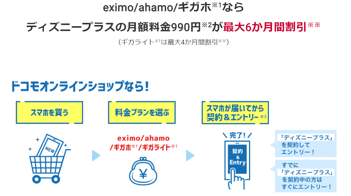 「eximo/ahamo/ギガホ/ギガライト」＆「ディズニープラス」セット割キャンペーン