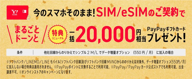 ワイモバイル SIMカード/eSIMご契約でPayPayポイントプレゼント！